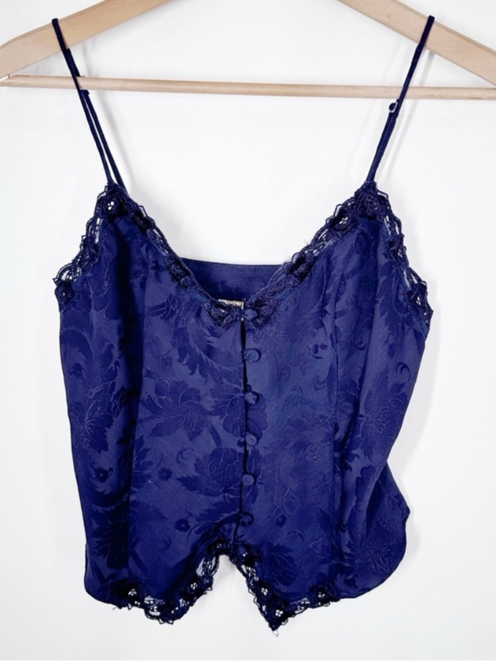 Victorias Secret Gold Label Brocade Camisole Small Navy Tank Lace Trim